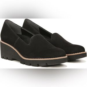 Vionic Willa Wedge Water Repellent Black Suede Wedge Loafers 11W Wide Width